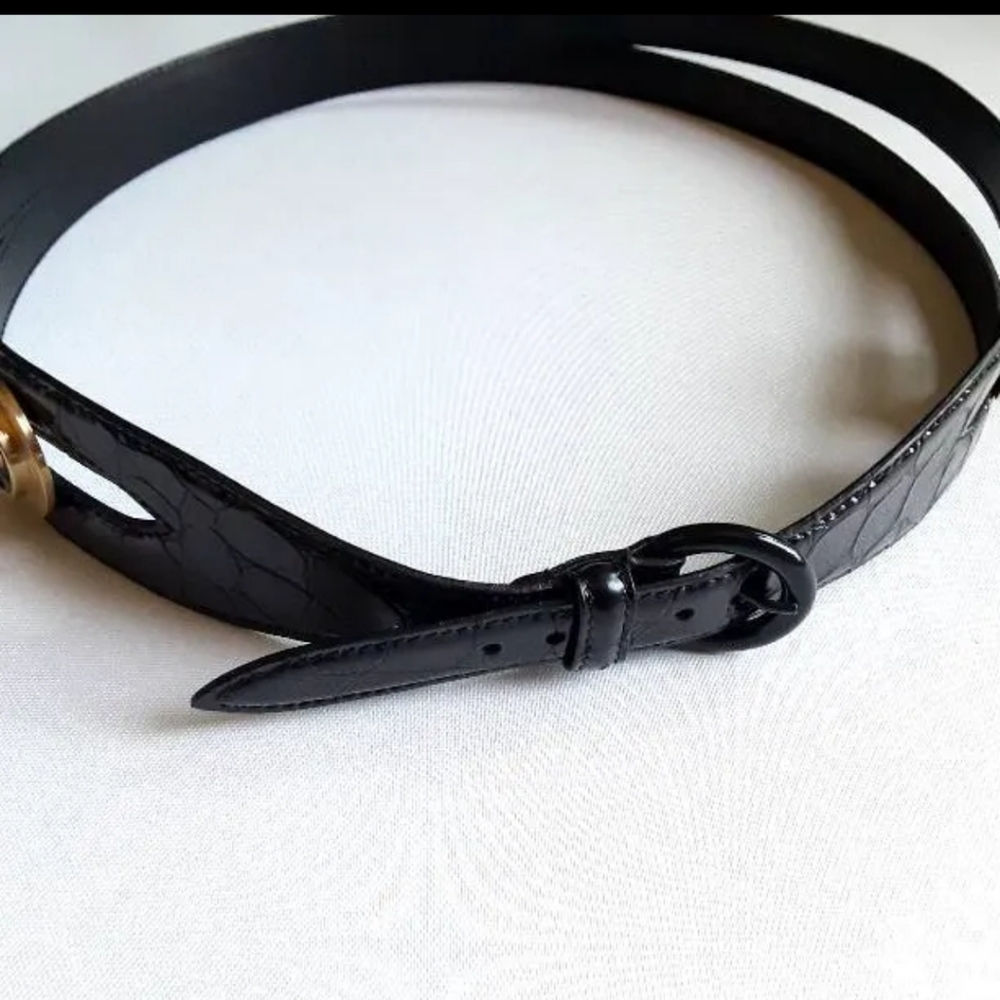 Emporio Armani Black Leather Belt with Gold Accent